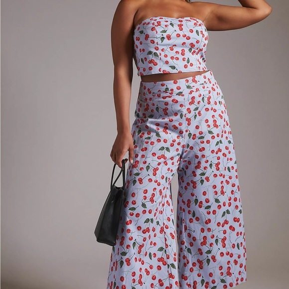 Maeve Anthropologie Cherry Print Cotton 2 Piece Crop Top Set NWT Size 6 - Picture 7 of 12